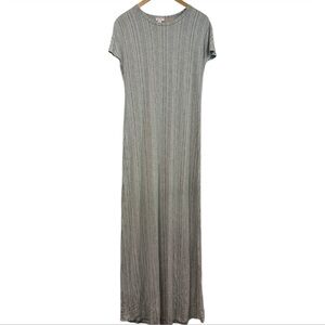 LuLaRoe Gray & Green Sheath Maxi Dress Casual Crew Neck Size Small